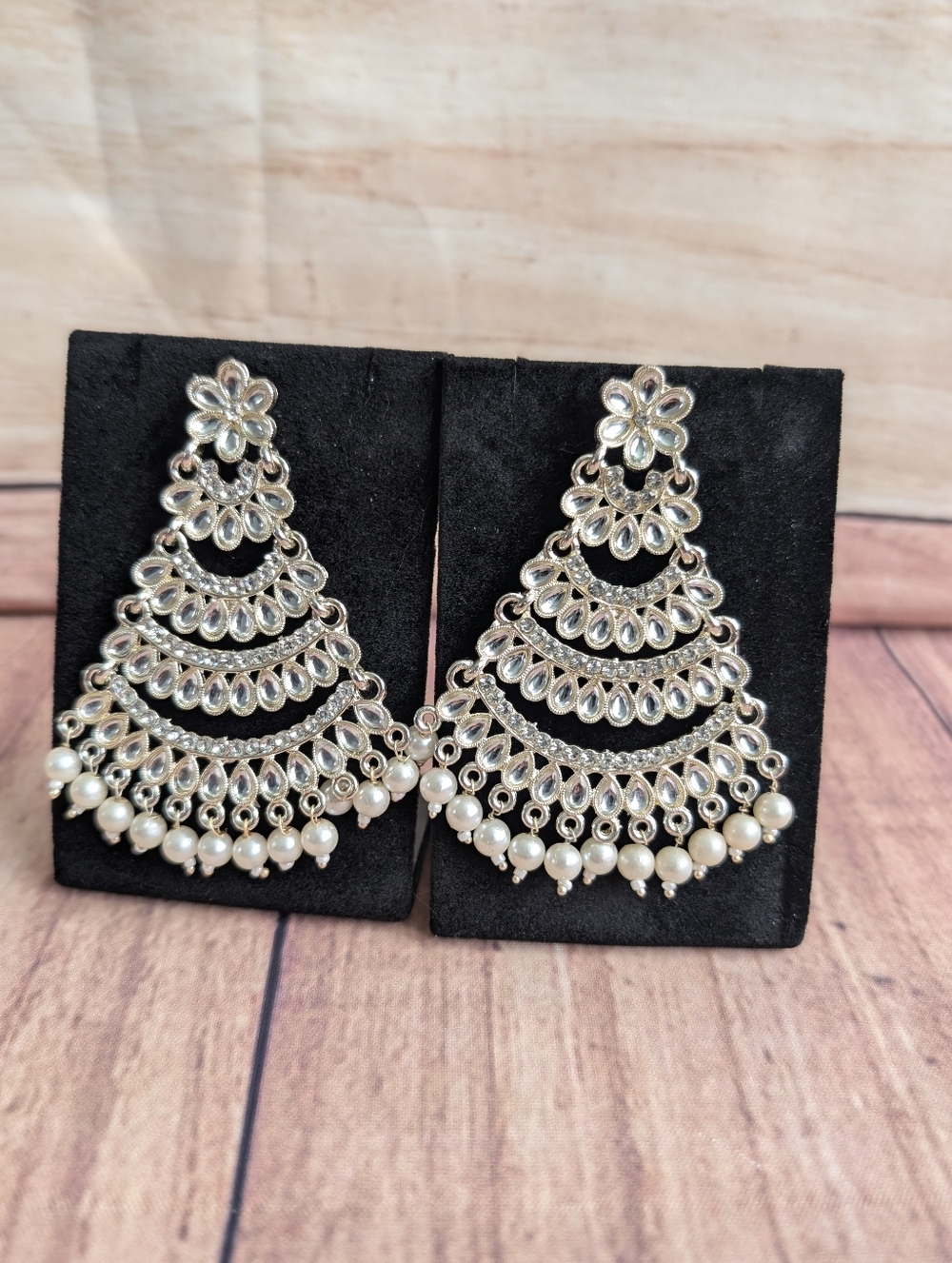 Kundan Chandbali Earrings with Pearl Drops